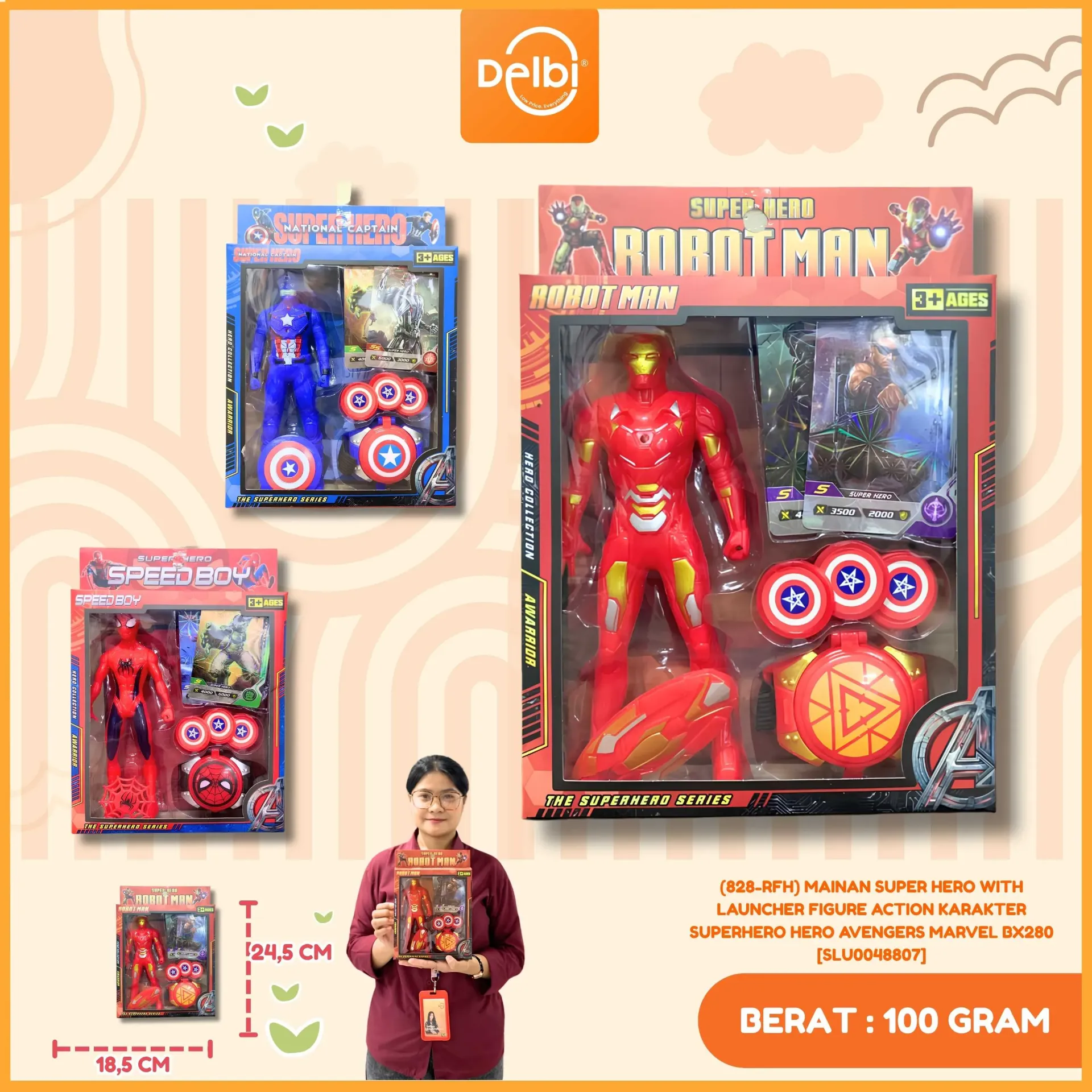 [SLU0048807] (828-RFH) MAINAN SUPER HERO WITH LAUNCHER FIGURE ACTION KARAKTER SUPERHERO HERO AVENGERS MARVEL BX280