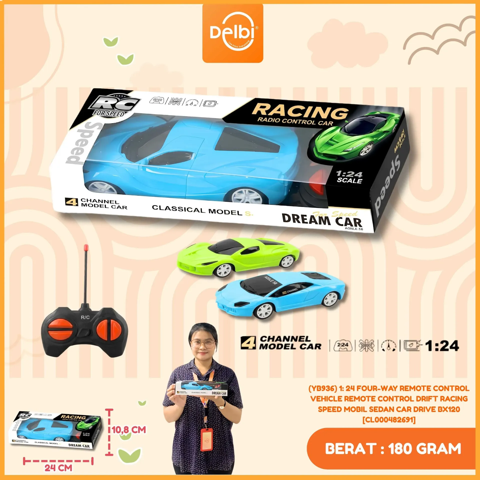 [CL000482691] (YB936) 1: 24 FOUR-WAY REMOTE CONTROL VEHICLE REMOTE CONTROL DRIFT RACING SPEED MOBIL SEDAN CAR DRIVE BX120