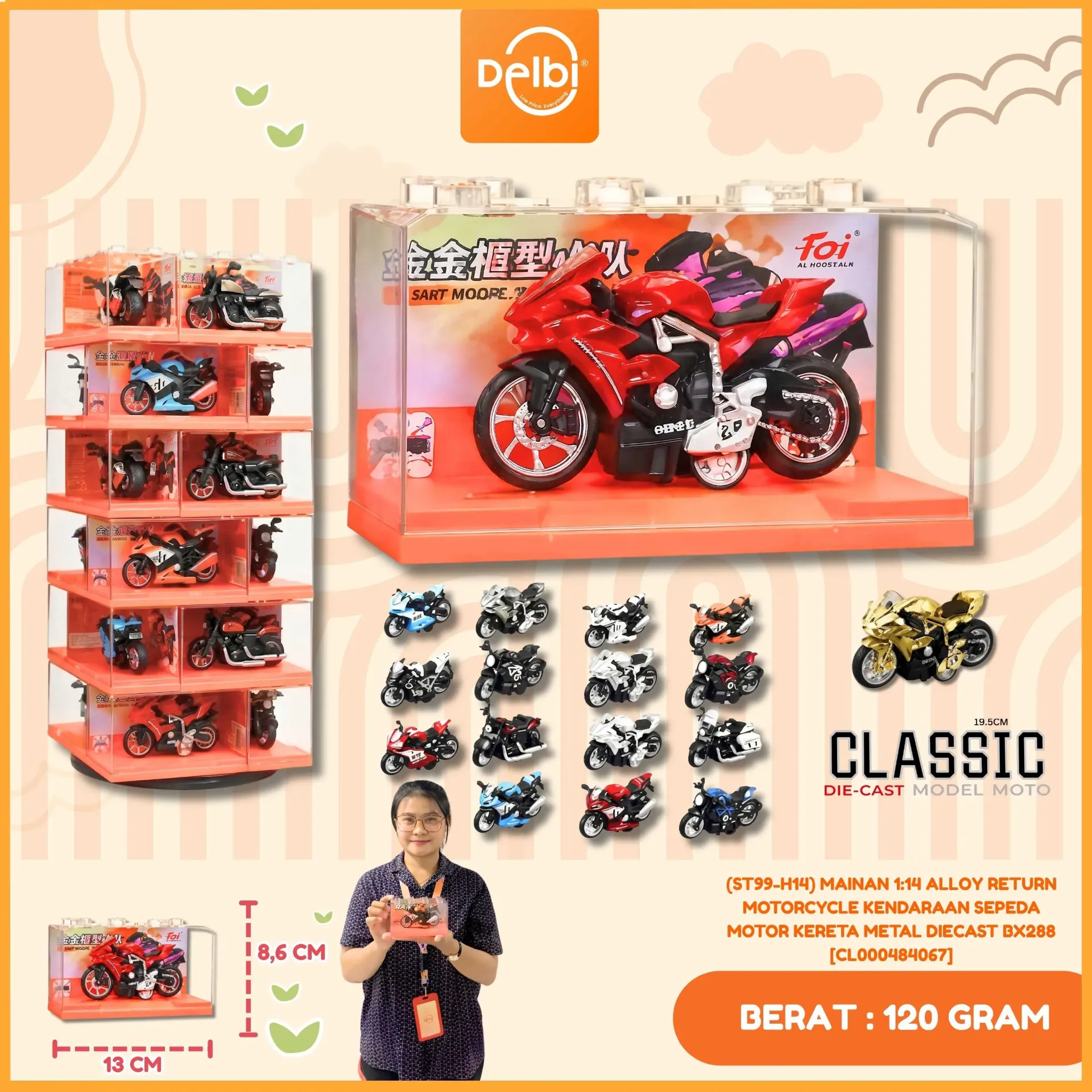 (ST99-H14) MAINAN 1:14 ALLOY RETURN MOTORCYCLE KENDARAAN SEPEDA MOTOR KERETA METAL DIECAST BX288
