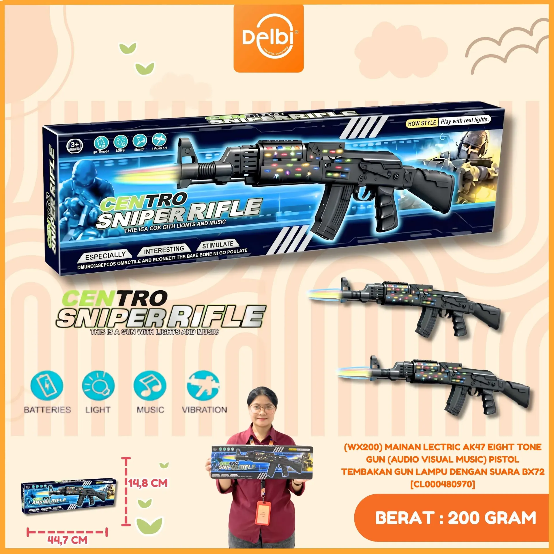 [CL000480970] (WX200) MAINAN LECTRIC AK47 EIGHT TONE GUN (AUDIO VISUAL MUSIC) PISTOL TEMBAKAN GUN LAMPU DENGAN SUARA BX72