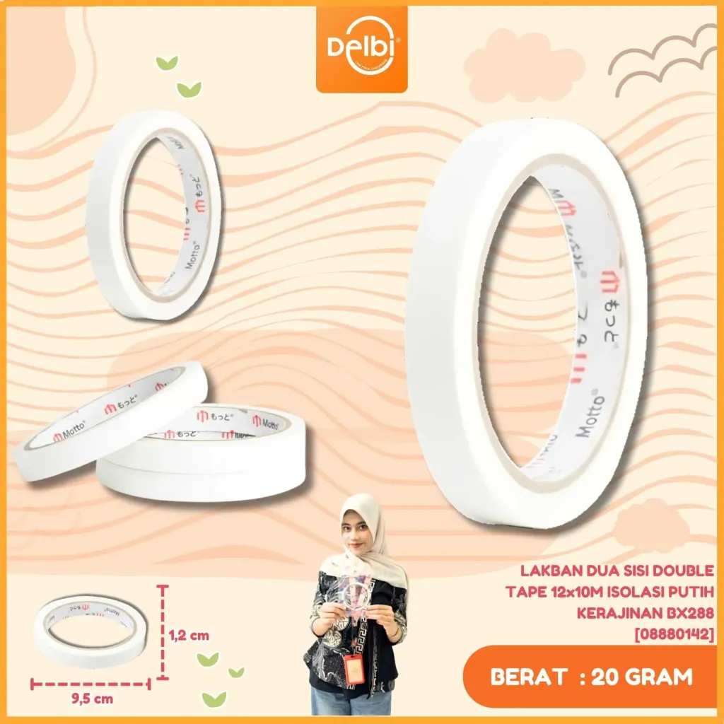 LAKBAN DUA SISI DOUBLE TAPE 12x10M ISOLASI PUTIH KERAJINAN BX288