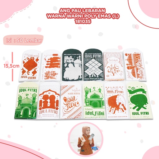 [181035] ANG PAU LEBARAN WARNA WARNI POLY EMAS (L) isi 50