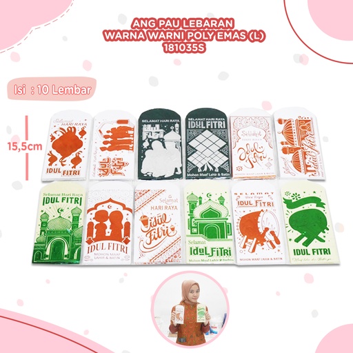 [181035S] ANG PAU LEBARAN WARNA WARNI POLY EMAS (L) isi 10