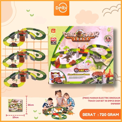 [01640059] (P833) MAINAN ELECTRIC DINOSAUR TRACK CAR SET ISI 24PCS BX24