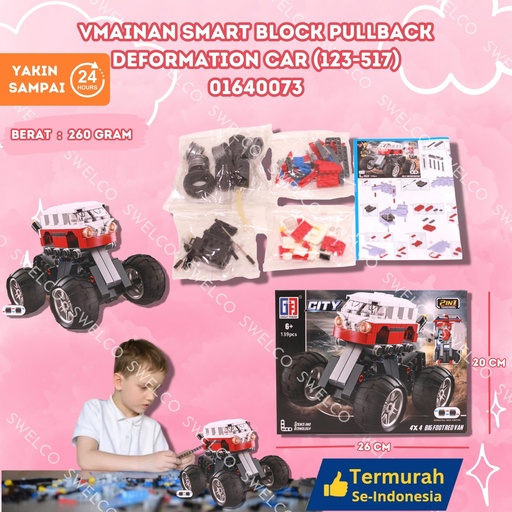 [01640073] (123-517) MAINAN SMART BLOCK PULLBACK DEFORMATION CAR ISI 84PCS BX84