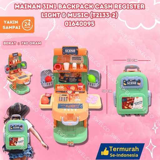 [01640095] (T2133-2) MAINAN 3IN1 BACKPACK CASH REGISTER LIGHT n MUSIC ISI 24PCS BX24