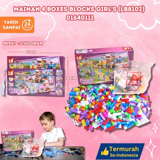 [01640111] (LB8102) MAINAN 4 BOXES BLOCKS GIRL'S ISI 72PCS BX72