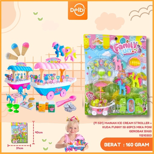[11210303] (FI 531) MAINAN ICE CREAM STROLLER + KUDA FUNNY ISI 60PCS MIKA PONI GEROBAK BX60