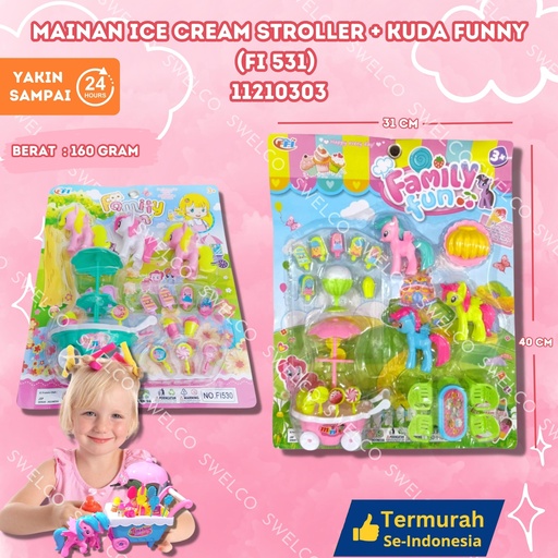 [11210303] (FI 531) MAINAN ICE CREAM STROLLER + KUDA FUNNY ISI 60PCS MIKA PONI GEROBAK BX60