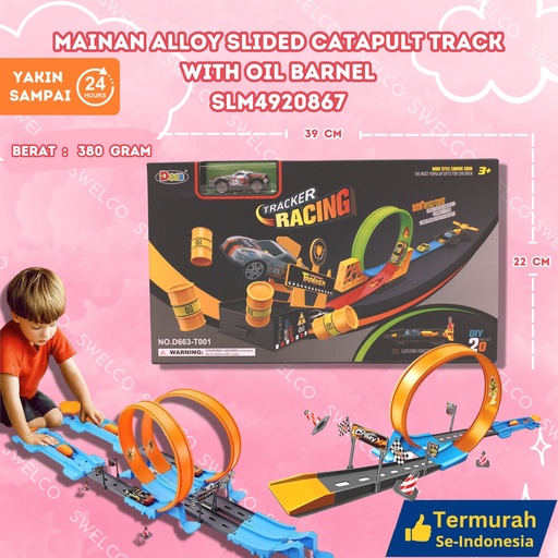 [SLM4920867] (D663-T001) MAINAN ALLOY SLIDED CATAPULT TRACK WITH OIL BARNEL (D663-T001)48PCS ARENA MOBIL CAR BX48