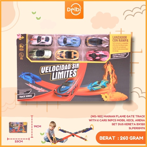 [SLP5905476] (NQ-162) MAINAN FLAME GATE TRACK WITH 6 CARS 96PCS MOBIL KECIL ARENA SET DUS KERETA BX120