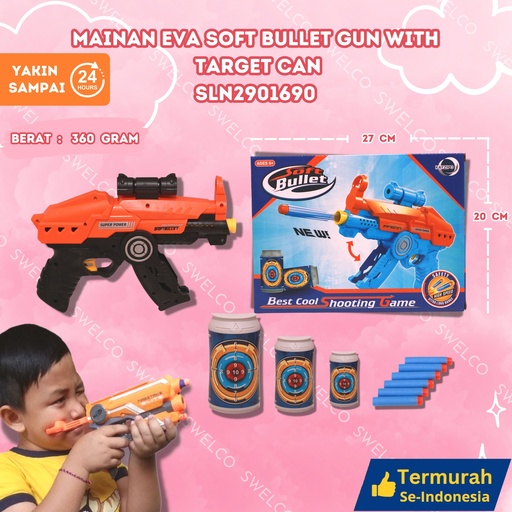[SLN2901690] (CX626-2) MAINAN EVA SOFT BULLET GUN WITH TARGET CAN 72PCS BX72