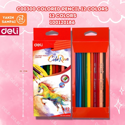 [100120186] C00300 ColoredPencil 12 Colors MEWARNAI PENSIL WARNA DELI CAT KAYU COLORED PENCIL BX24