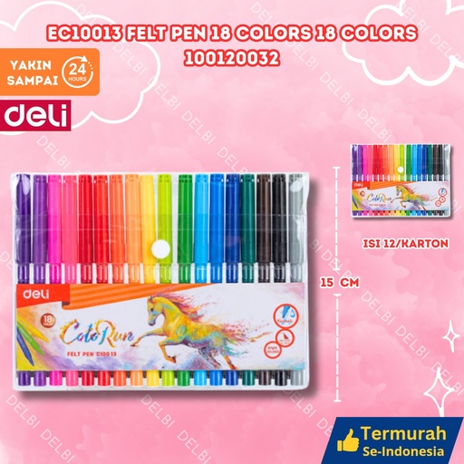 [100120032] EC10013 Felt Pen 18 COLORS DELI WARNA WARNI SPIDOL BX12 BX96