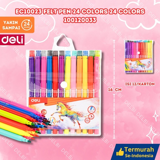 [100120033] EC10023 Felt Pen 24 COLORS DELI WARNA WARNI SPIDOL BX12 BX72