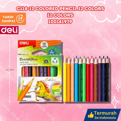 [100141979] C114-12 Colored Pencil 12 Colors DELI PENSIL WARNA CAT KAYU NETTO PRICE BX24 BX144