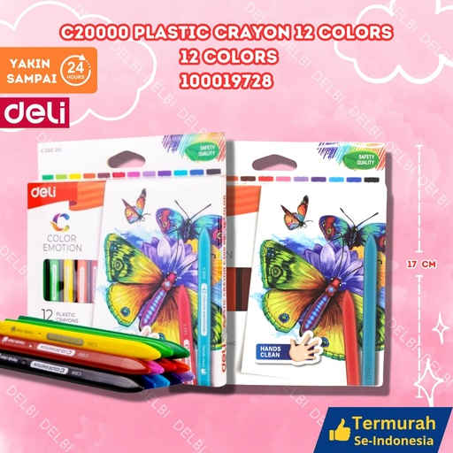 [100019728] C20000 Plastic Crayon 12 Colors MENGGAMBAR MEWARNAI DELI WARNA PENSIL BX24