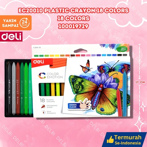 [100019729] EC20010 Plastic Crayon 18 Colors MEWARNAI DELI WARNA PENSIL BX18