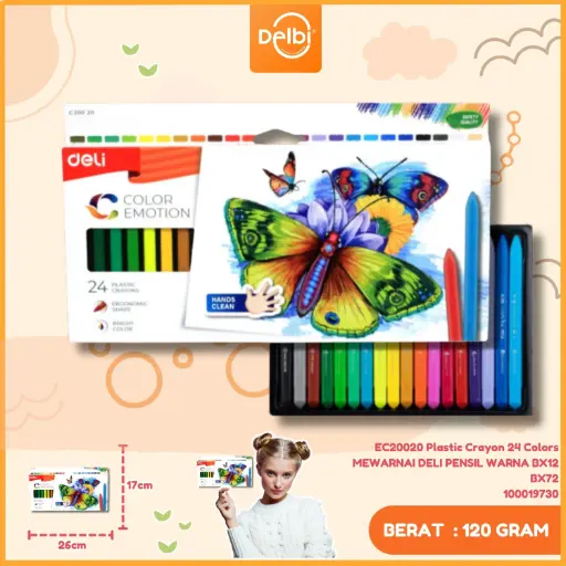 [100019730] EC20020 Plastic Crayon 24 Colors MEWARNAI DELI PENSIL WARNA BX12 BX72