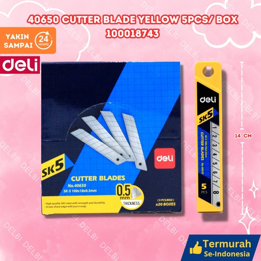 [100018743] 40650 Cutter Blade YELLOW 5PCS/ box DELI REFIL PISAU BX20
