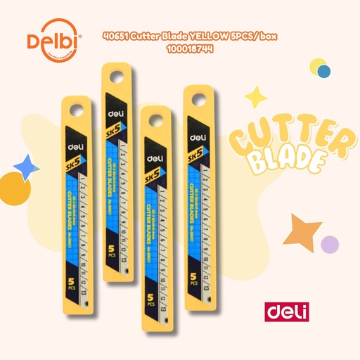 [100018744] 40651 Cutter Blade YELLOW 5PCS/ box DELI PISAU ISI 5 BX36 BX432