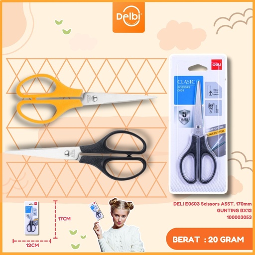 [100003053] DELI E0603 Scissors ASST. 170mm GUNTING BX12