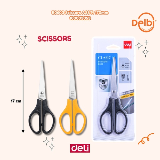 [100003053] DELI E0603 Scissors ASST. 170mm GUNTING BX12