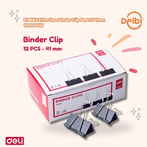 [100004416] E38562 Effortless Binder Clip BLACK No. 200 41mm DELI PENJEPIT KERTAS JEPITAN BX12 BX108