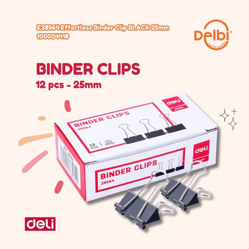 [100004418] E38564 Effortless Binder Clip BLACK No. 111 25mm DELI PENJEPIT KERTAS BX12 BX240