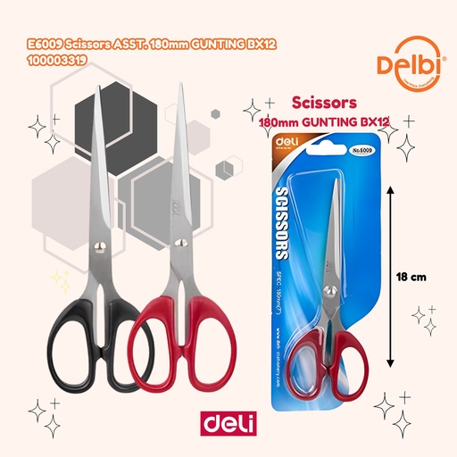 [100003319] DELI E6009 Scissors ASST. 180mm GUNTING BX12
