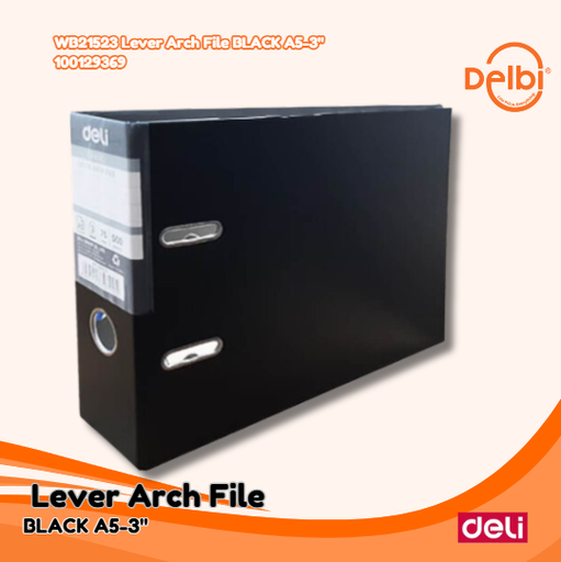 [100129369] DELI WB21523 Lever Arch File BLACK A5-3'' MAP BX50