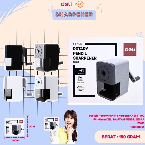 [100003056] E0616B Rotary Pencil Sharpener ASST. 102 54 101mm DELI RAUTAN PENSIL BESAR BX48