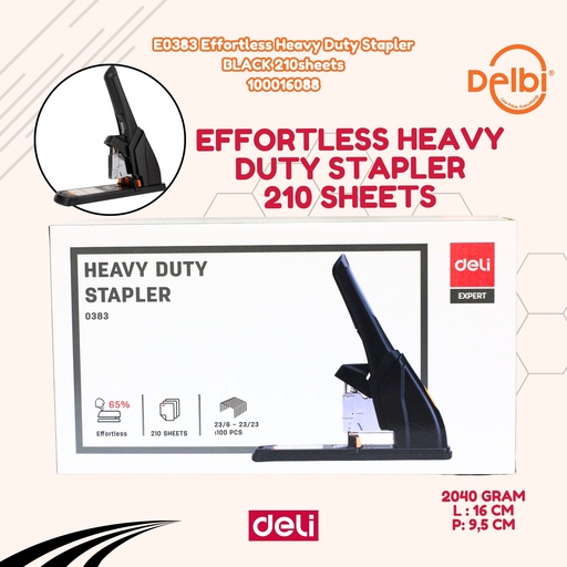 [100016088] DELI E0383 Effortless Heavy Duty Stapler BLACK 210sheets HEKTER BX6