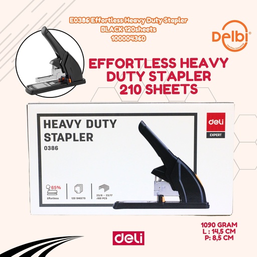 [100004360] DELI E0386 Effortless Heavy Duty Stapler BLACK 120sheets HEKTER BX6