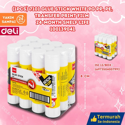 [100139041] (1PCS) 7101 Glue Stick White 9g PP, PE, Transfer print film 24-month shelf life DELI LEM KERTAS UP BX384 BX12