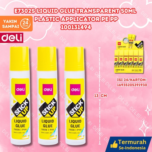 [100131494] DELI E7302S Liquid Glue Transparent 50ml Plastic applicator PE PP CAIR LEM BX24 BX384