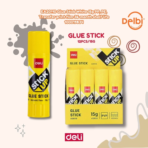 [100019834] DELI EA20110 Glue Stick White 15g PP, PE, Transfer print film 36-month shelf life LEM BX12