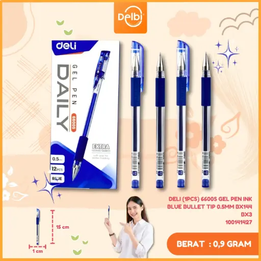[100141427] DELI (1PCS) 6600S Gel Pen Ink Blue Bullet tip 0.5mm BX144 BX3