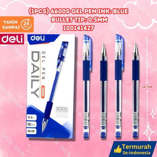 [100141427] DELI (1PCS) 6600S Gel Pen Ink Blue Bullet tip 0.5mm BX144 BX3