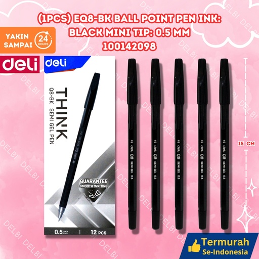 [100142098] DELI (1PCS) Q8-BK Ball Point Pen Ink Black Mini tip 0.5mm BX12 BX3 BX144