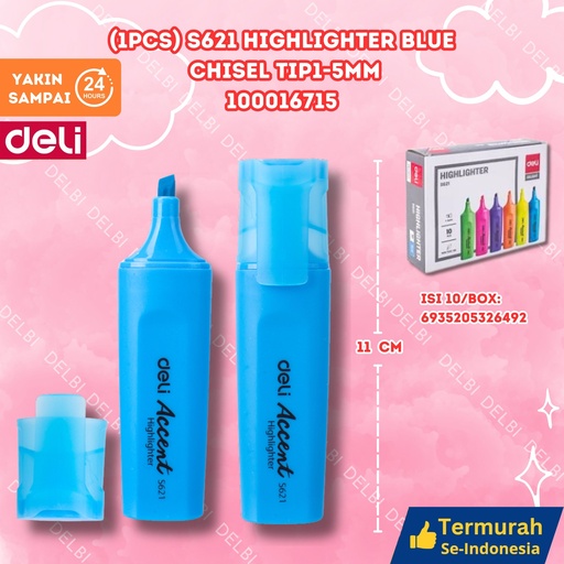 [100016715] (1PCS) S621 Highlighter BLUE Chisel tip1-5mm DELI PENANDA STABILO PEWARNA KERTAS BX100 BX10 BX1200