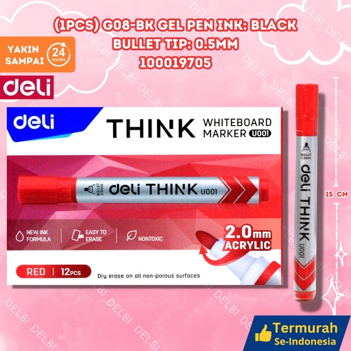 [100019705] DELI U00140 Whiteboard Marker Ink Red Bullet tip 2.0mm TINTA SPIDOL BX96