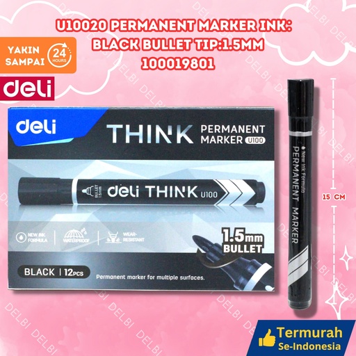 [100019801] DELI U10020 Permanent Marker Ink Black Bullet tip1.5mm SPIDOL BX2 BX12 BX96 BX960