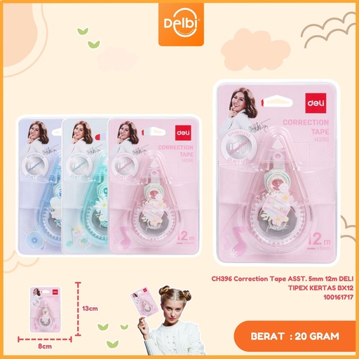 [100161717] CH396 Correction Tape ASST. 5mm 12m DELI TIPEX KERTAS BX12