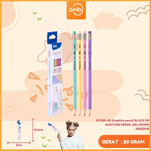 [100153118] EC025-HB Graphite pencil BLACK HB GANTUNG PENSIL DELI BX240