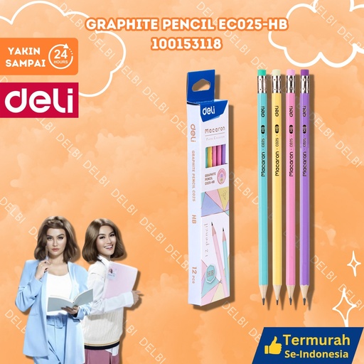 [100153118] EC025-HB Graphite pencil BLACK HB GANTUNG PENSIL DELI BX240