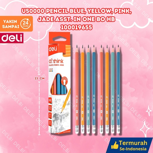 [100019655] U50000 Pencil BLUE, YELLOW, PINK, JADE ASST. IN ONE BO HB DELI WARNA WARNI PENSIL BX240