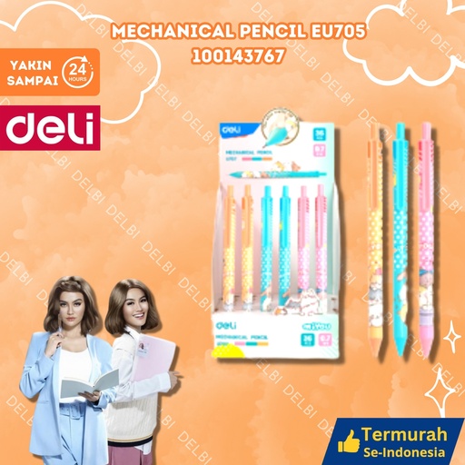 [100143767] DELI EU705 Mechanical Pencil Yellow, Pink,Blue,Green 0.5mm PENSIL BX288 BX36 BX1152 BX3