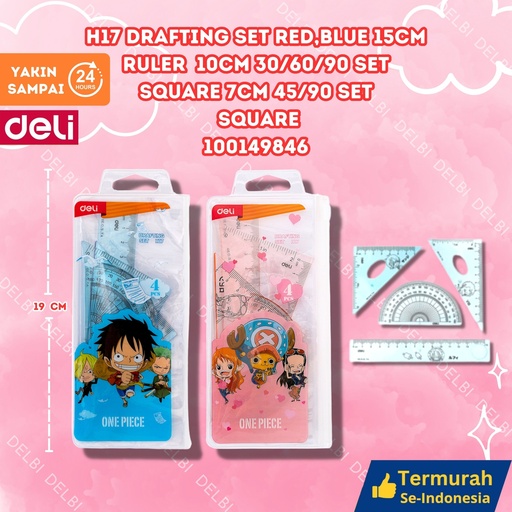 [100149846] H17 Drafting Set RED,BLUE 15cm Ruler 10cm 30 60 90 square 7cm 45 DELI ONE PIECE PENGGARIS BX288 BX24