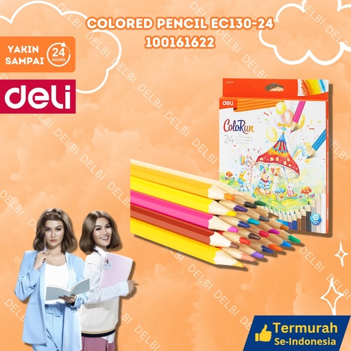 [100161622] C130-24 Colored Pencil Asst. Hexagonal Barrel DELI PENSIL WARNA 24 BX72